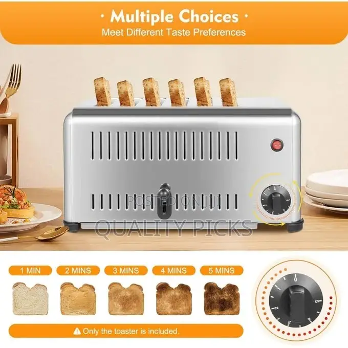 6 Slice Bread Toaster, 1680W 110V Stainless Steel Commercial