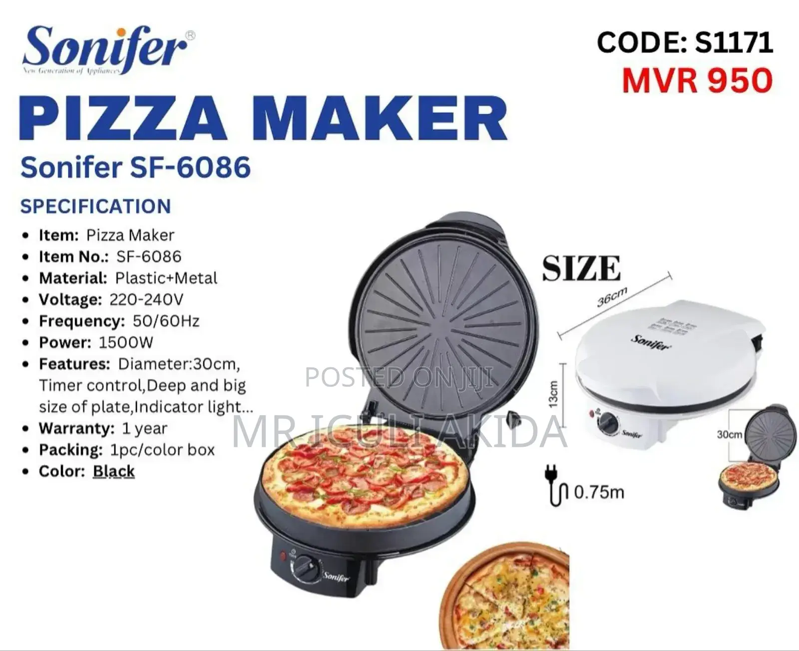 Sonifer 1500w Electric Pizza Maker