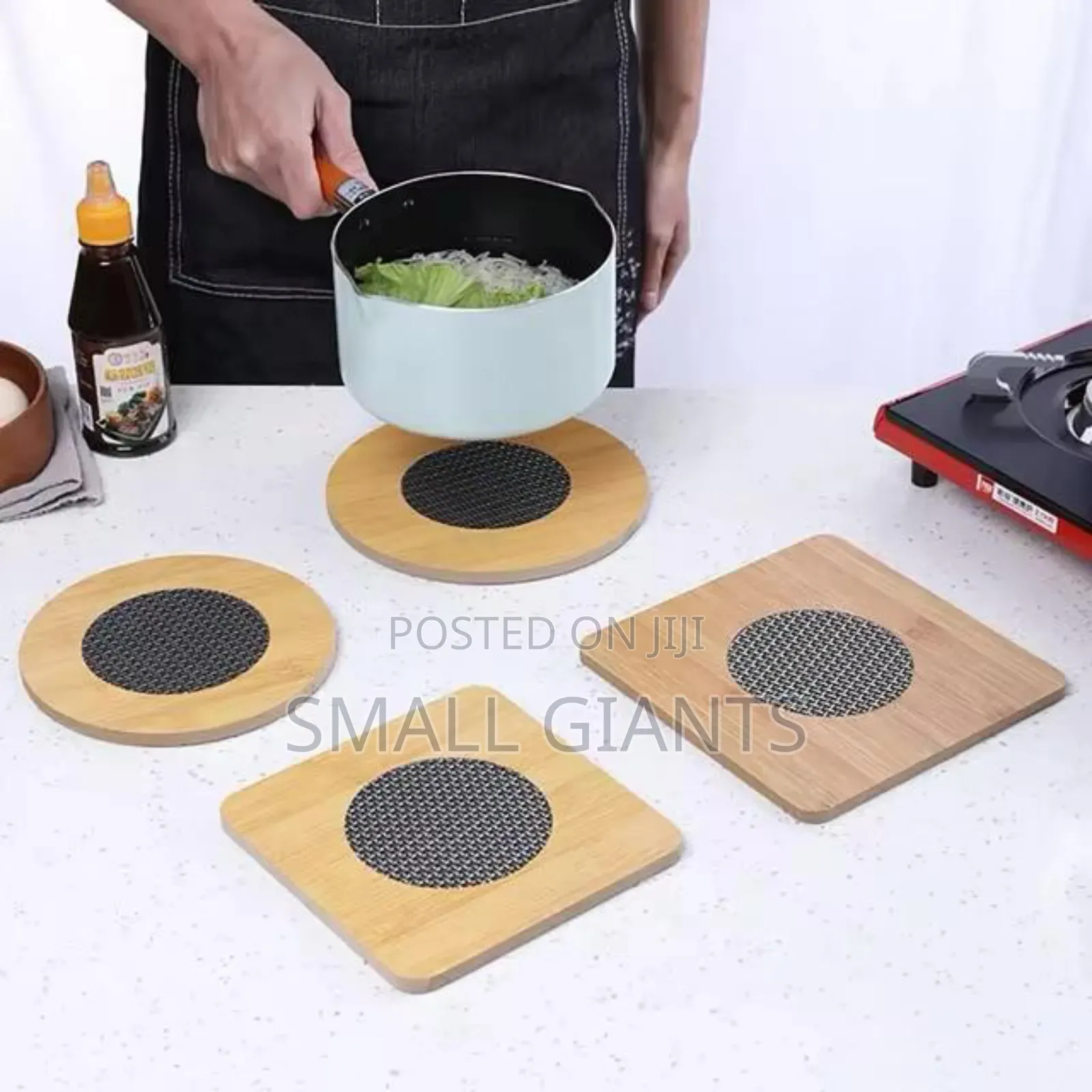 4pcs Large Coaster Wooden Heat Insulation Pads