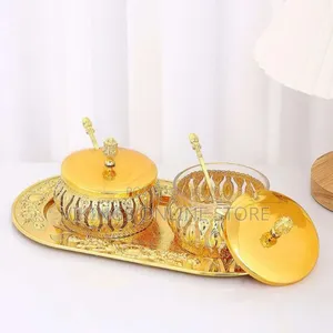 Gold Metal Spice Pot Sealed Glass Sugar Bowl