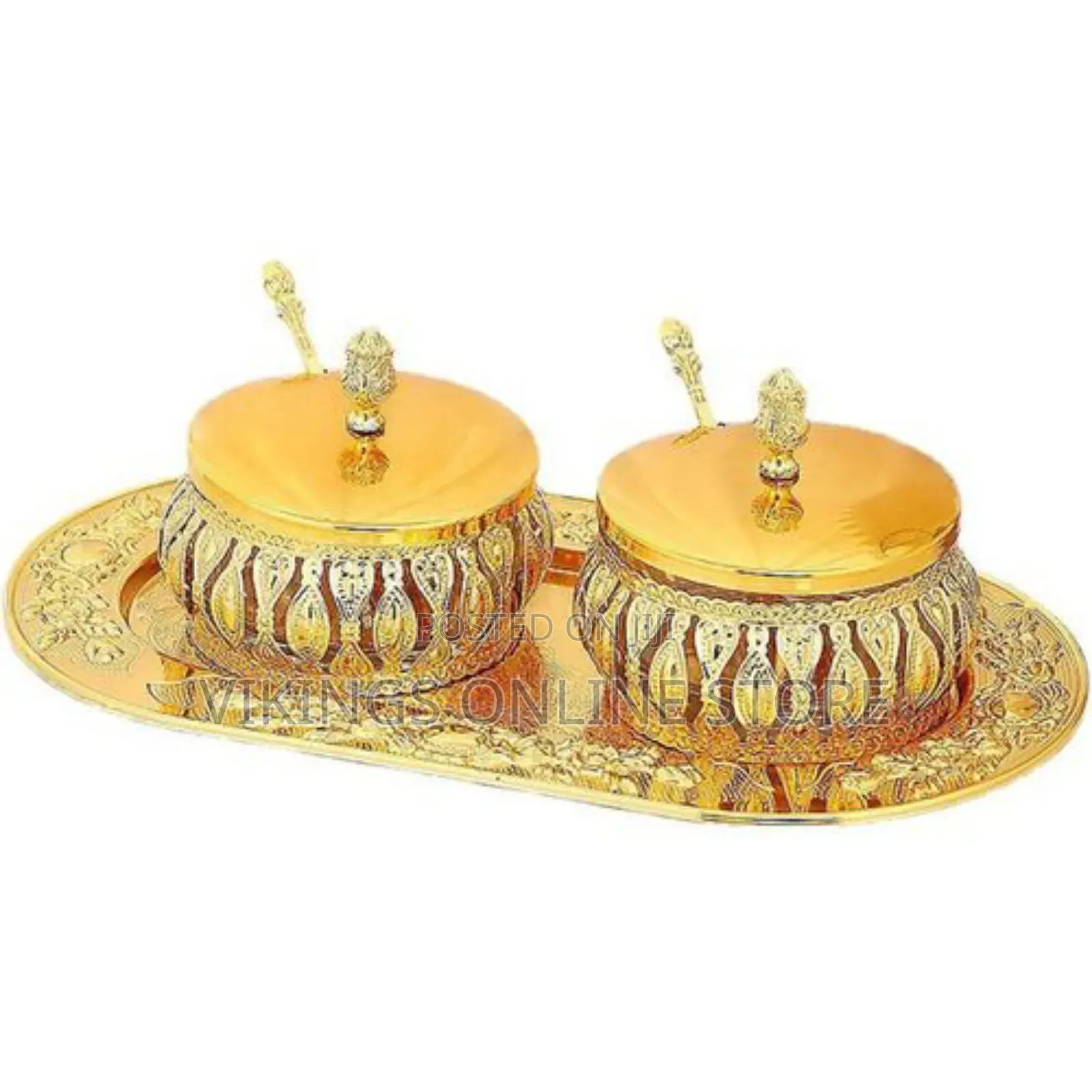 Gold Metal Spice Pot Sealed Glass Sugar Bowl