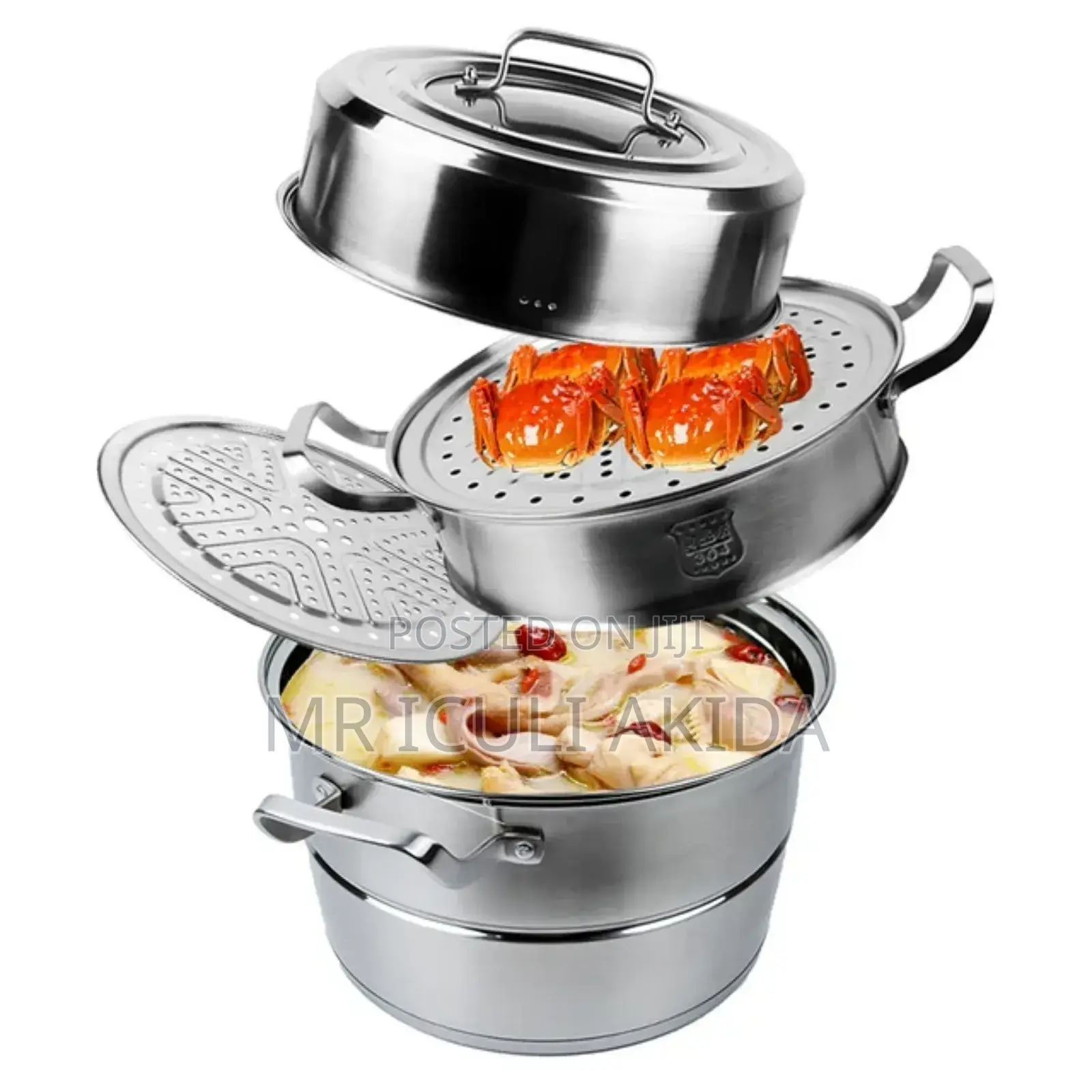 3tier Stainlessteel Steamer Pot WTH Stackable Pan,Insert Lid