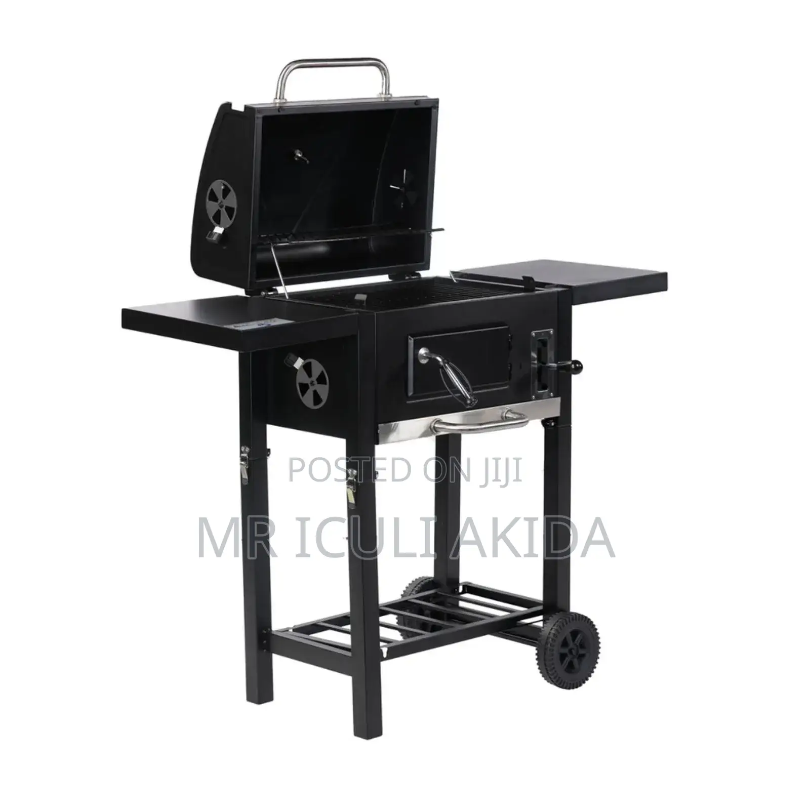 Foldable Wagon Charcoal Barbecue Grill WTH Wheels,Side Table