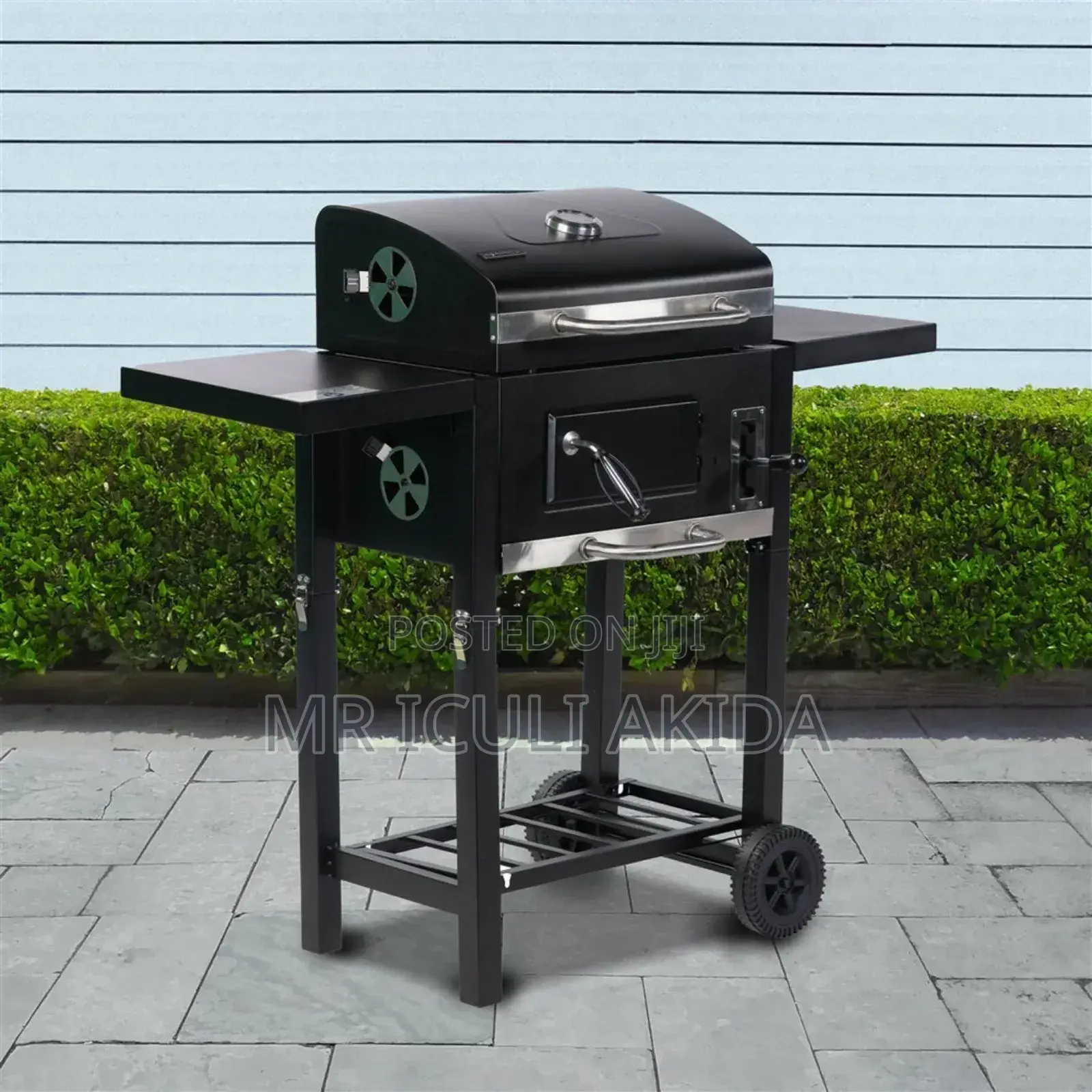 Foldable Wagon Charcoal Barbecue Grill WTH Wheels,Side Table
