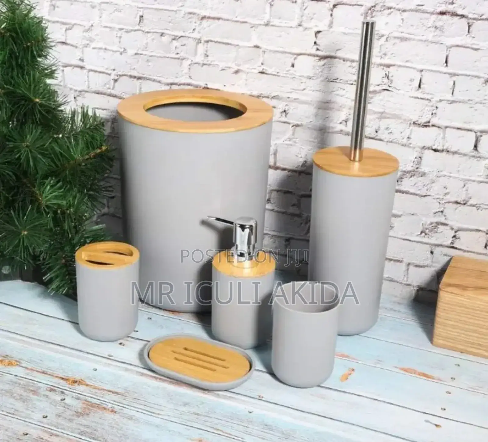 6pcs Bamboo Bathroom Series Kit Organiser