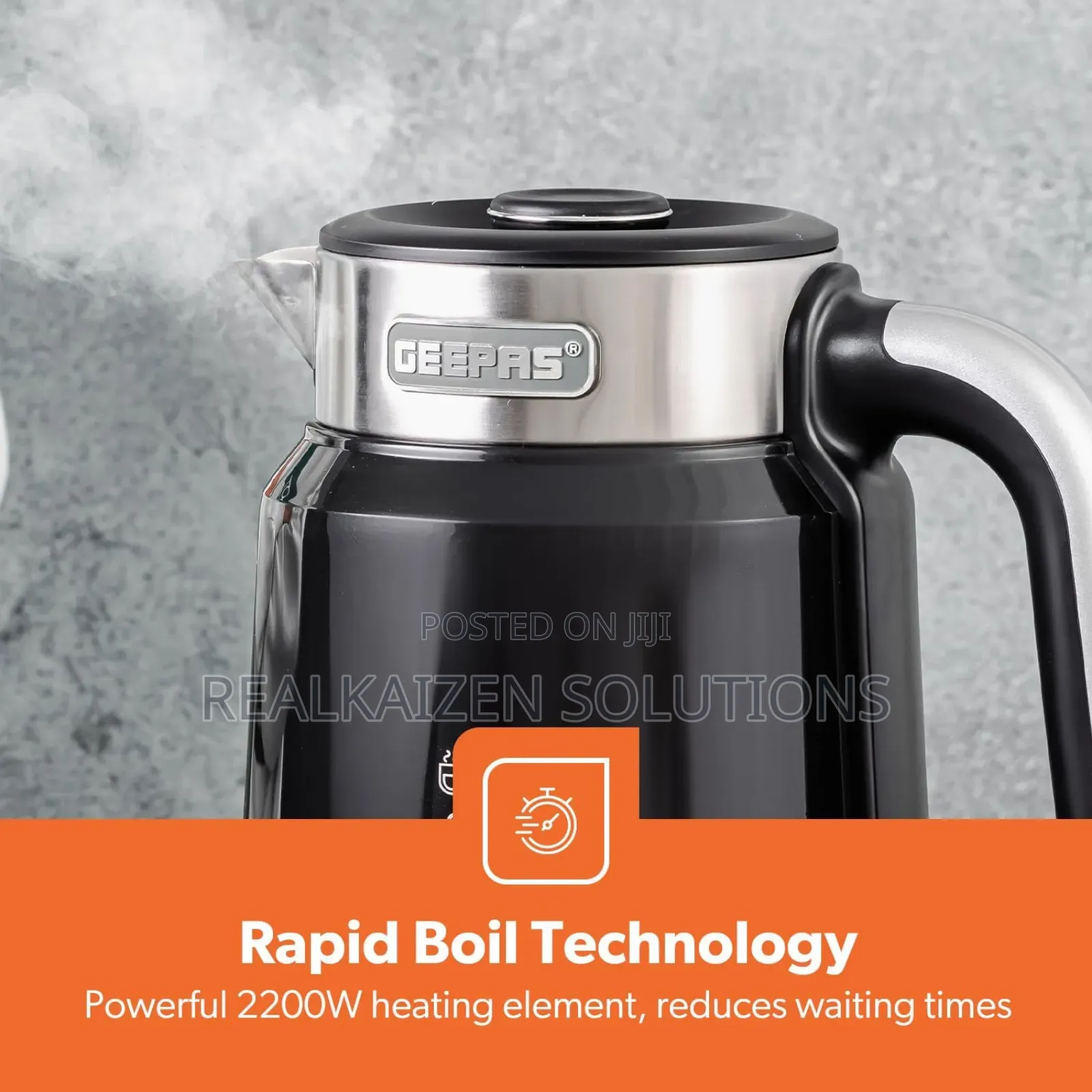 GEEPAS 1.7L Smart Rapid Boil Dualwall Stainless Steel Kettle