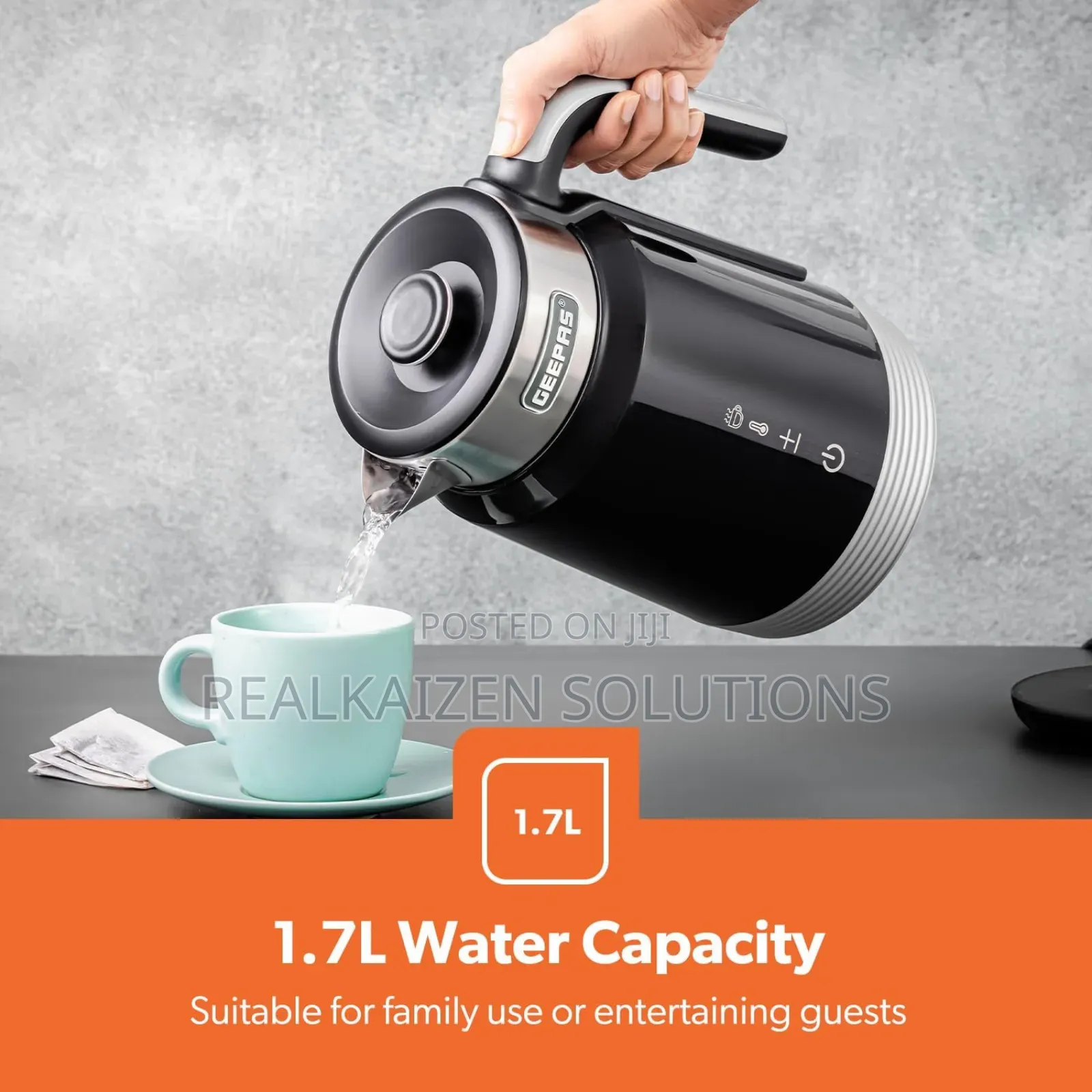 GEEPAS 1.7L Smart Rapid Boil Dualwall Stainless Steel Kettle