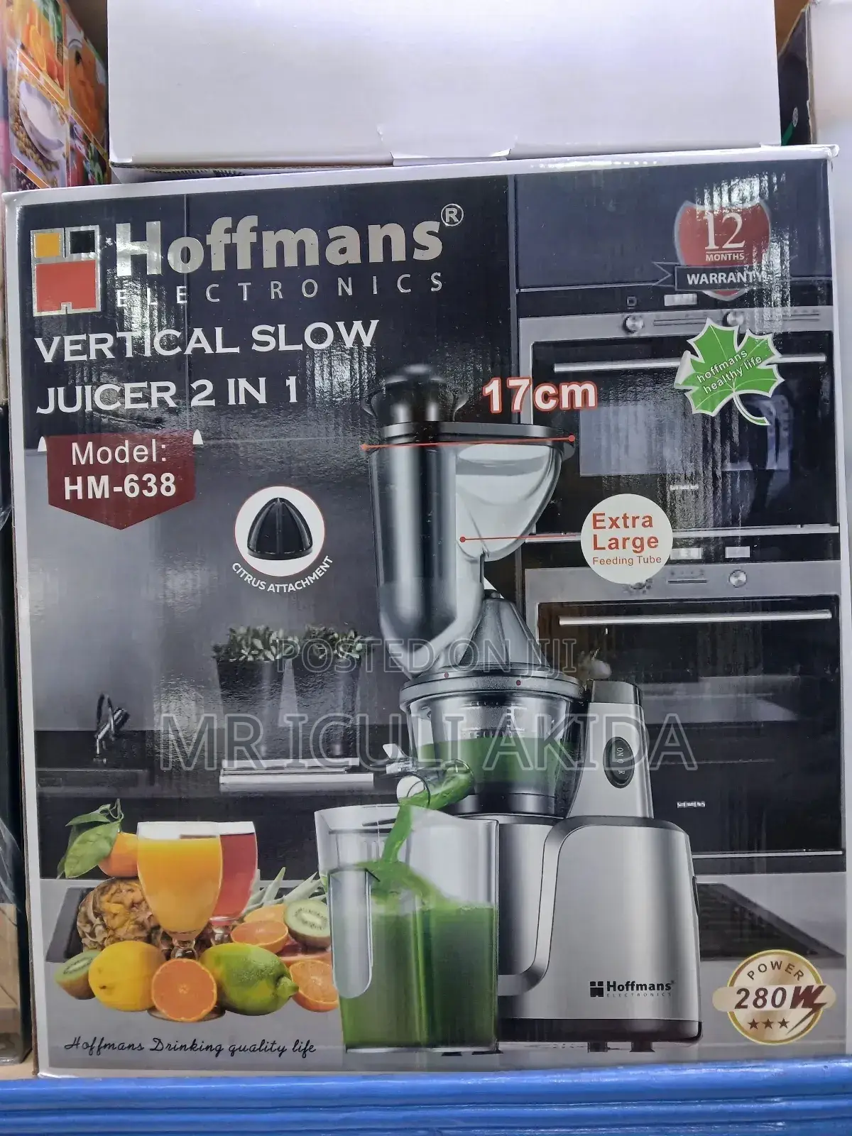 Hoffman's 280w Electric 17cm Vertical Slow Juicer