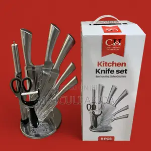 9pcs Kitchen Knife Set WTH Peeler Spin Rotating Storage Base