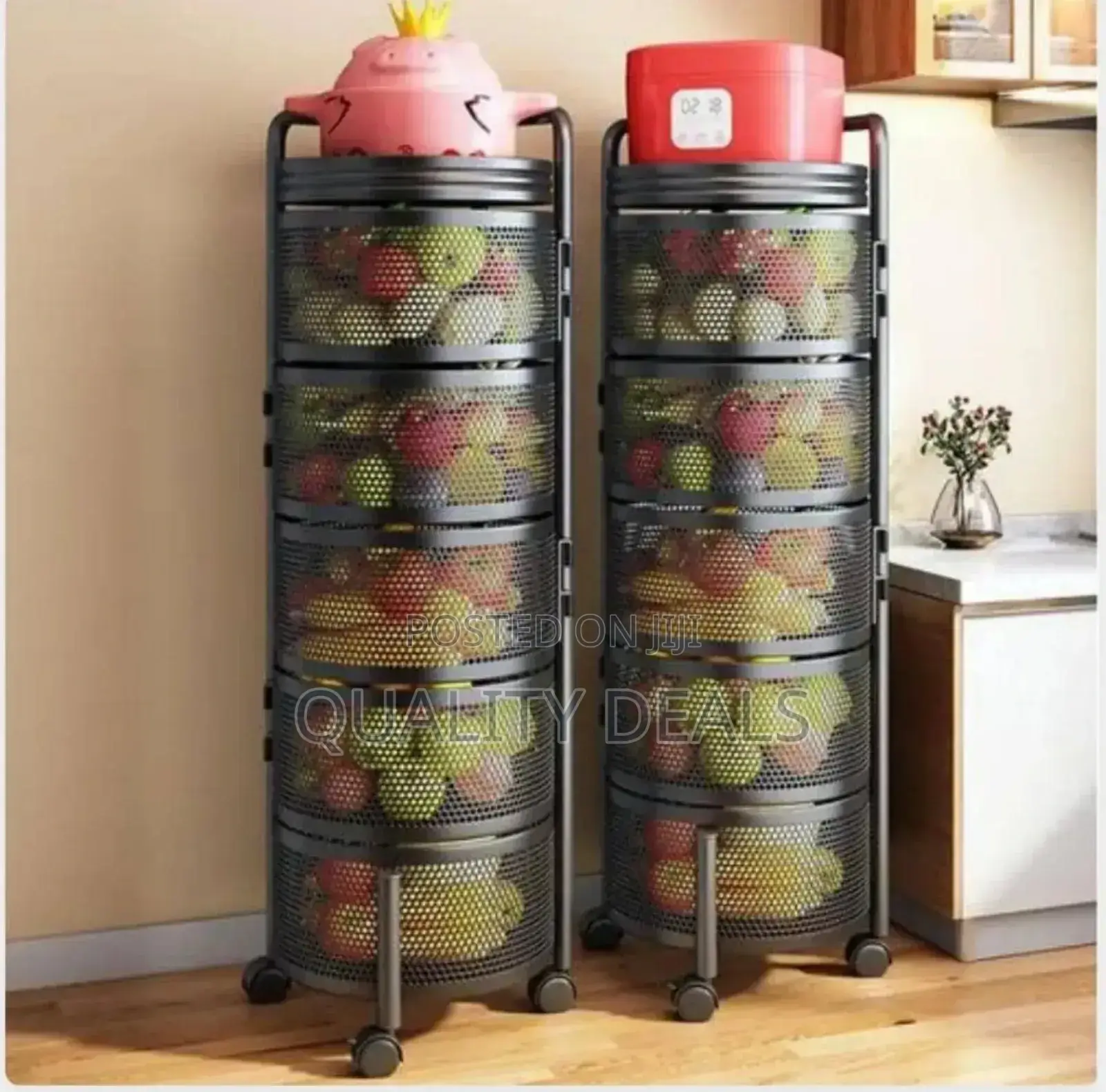 5 Layer Kitchen Organizer Rotating Movable Trolley