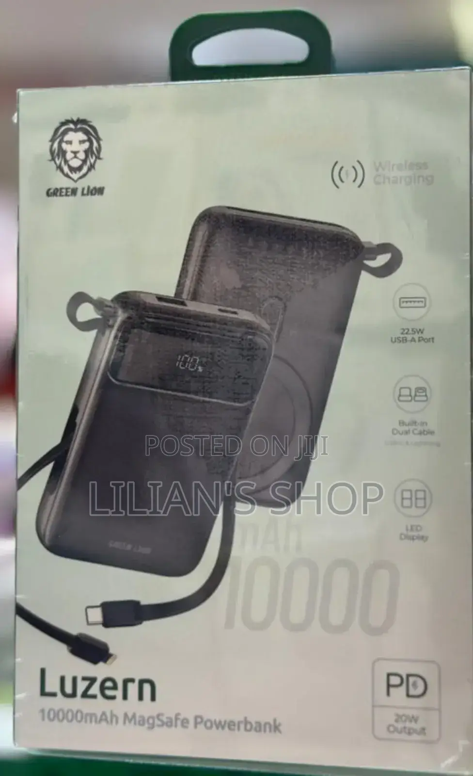 Luzern Greenlion 10000mah Power Bank Built in Cable