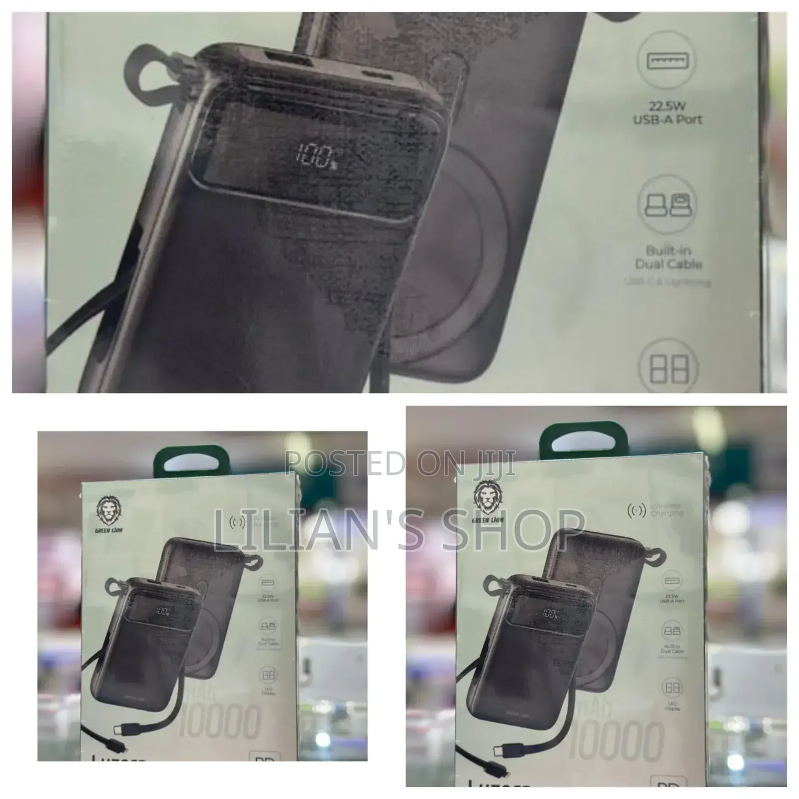 Luzern Greenlion 10000mah Power Bank Built in Cable