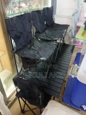 7pcs Black Foldable Camping Table WTH 4foldable Chairs Kit