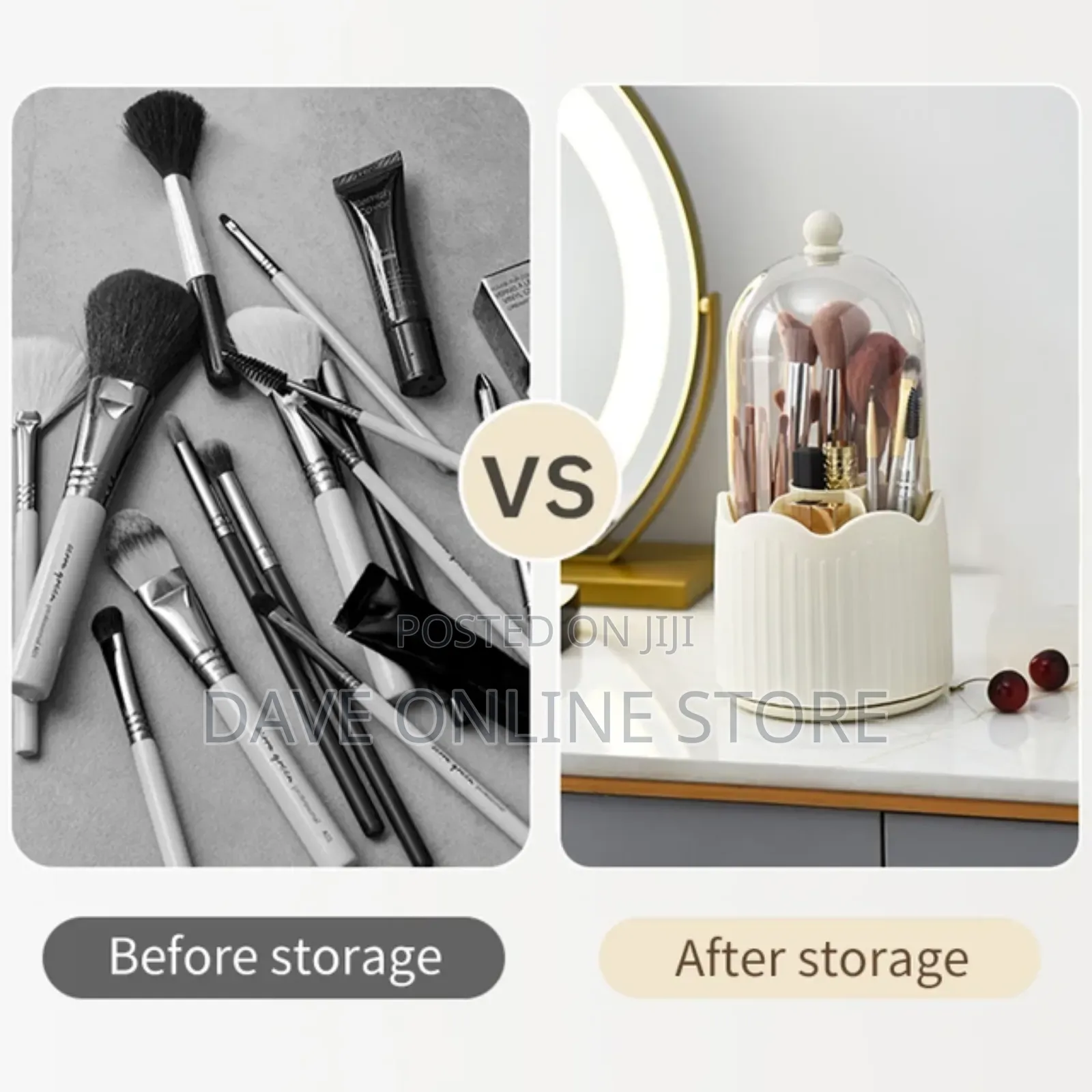 Makeup Brush Holder, 360° Rotating Makeup Organizer Box