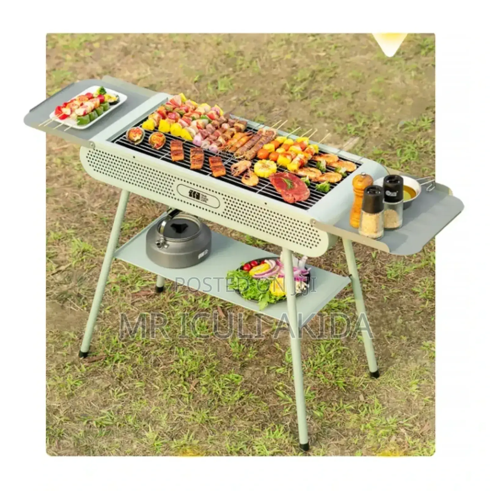 Outdoor Foldable Charcoal BBQ Grill WTH 3storage Boards