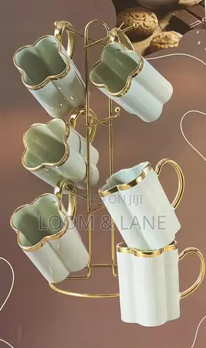 Green Gold 6pcs Mugs With Rack