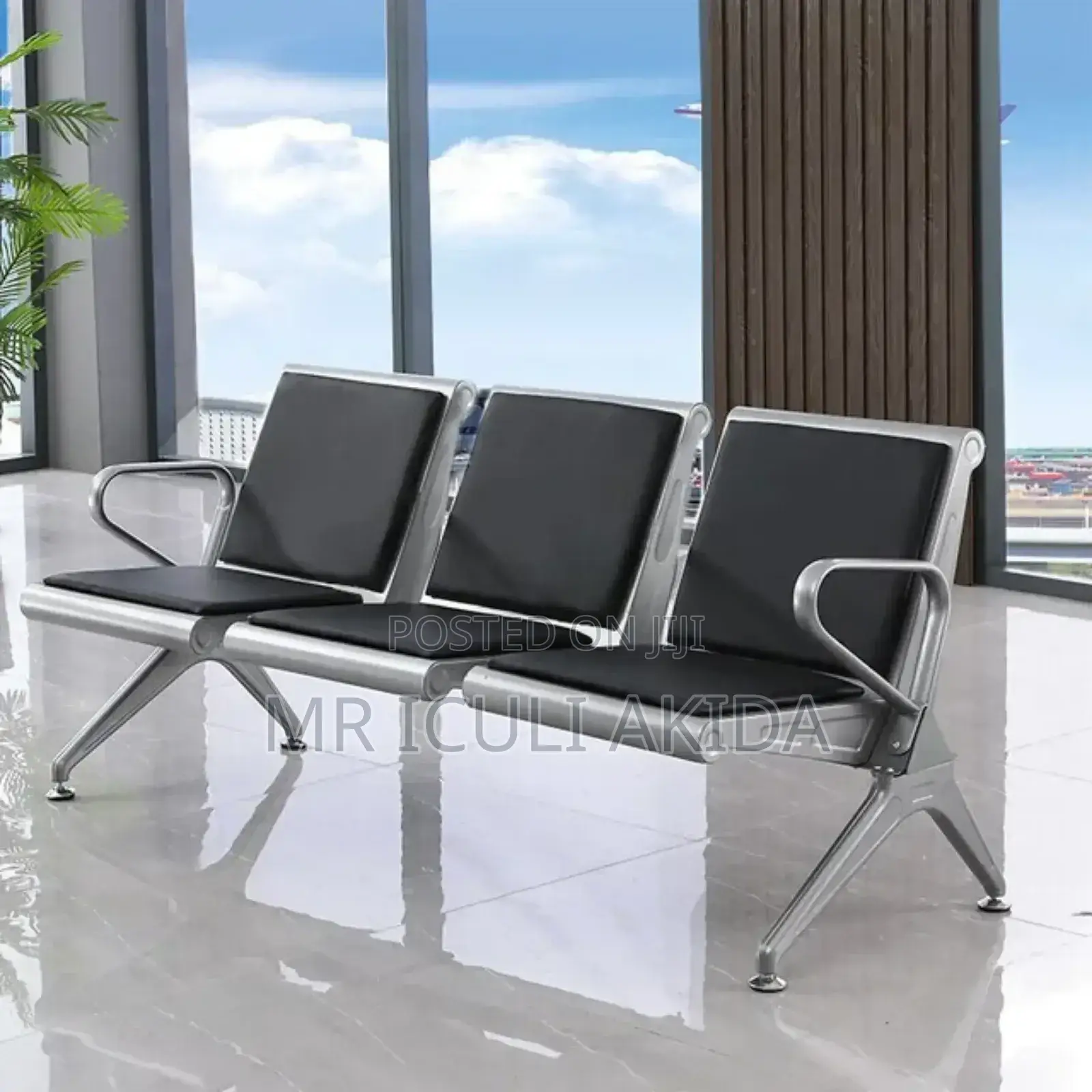 3seater Leather Padded Steel Public Area Waiting Chair Bench