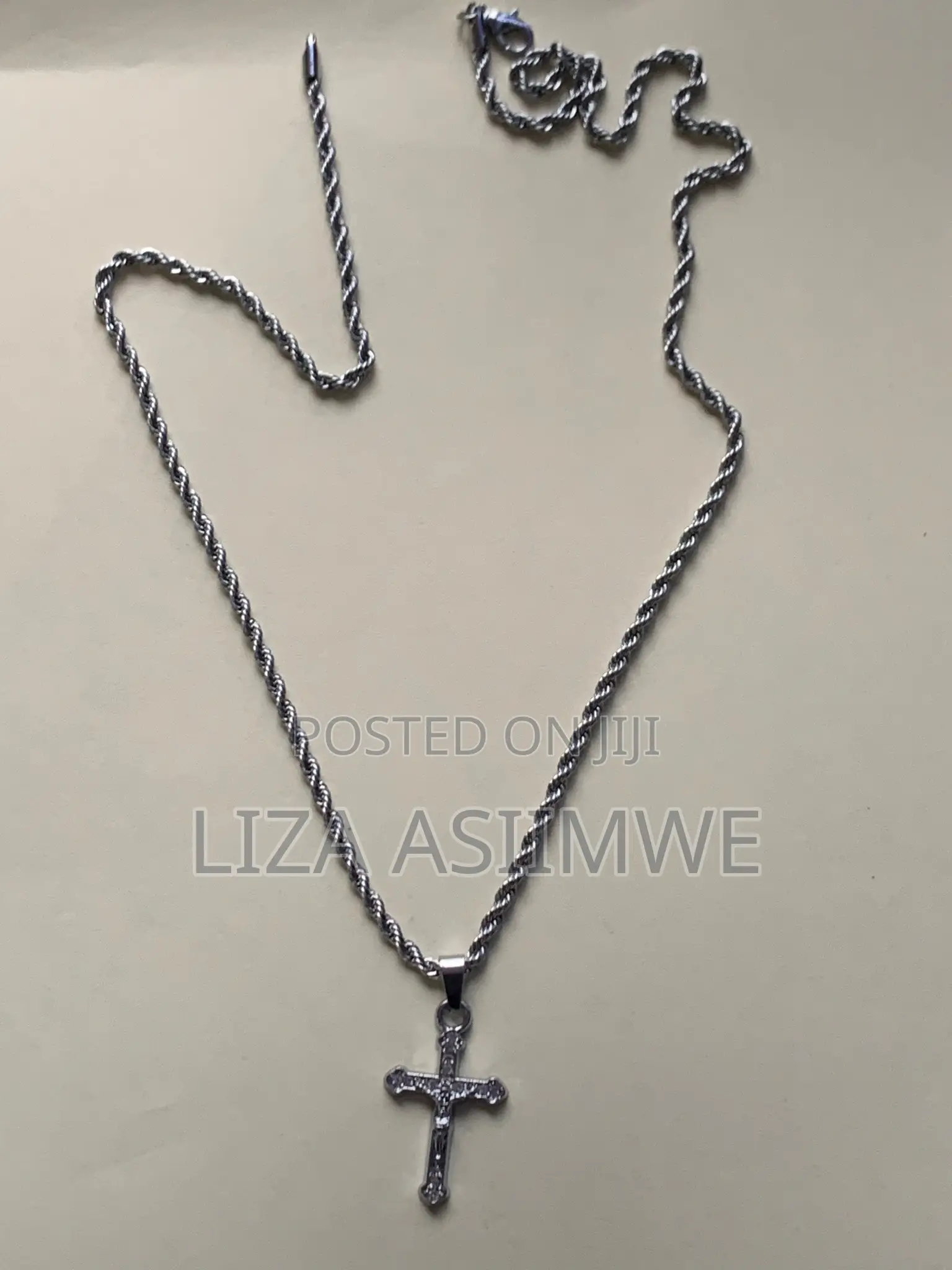 Rope Silver Necklaces With a Crucifix Pendant