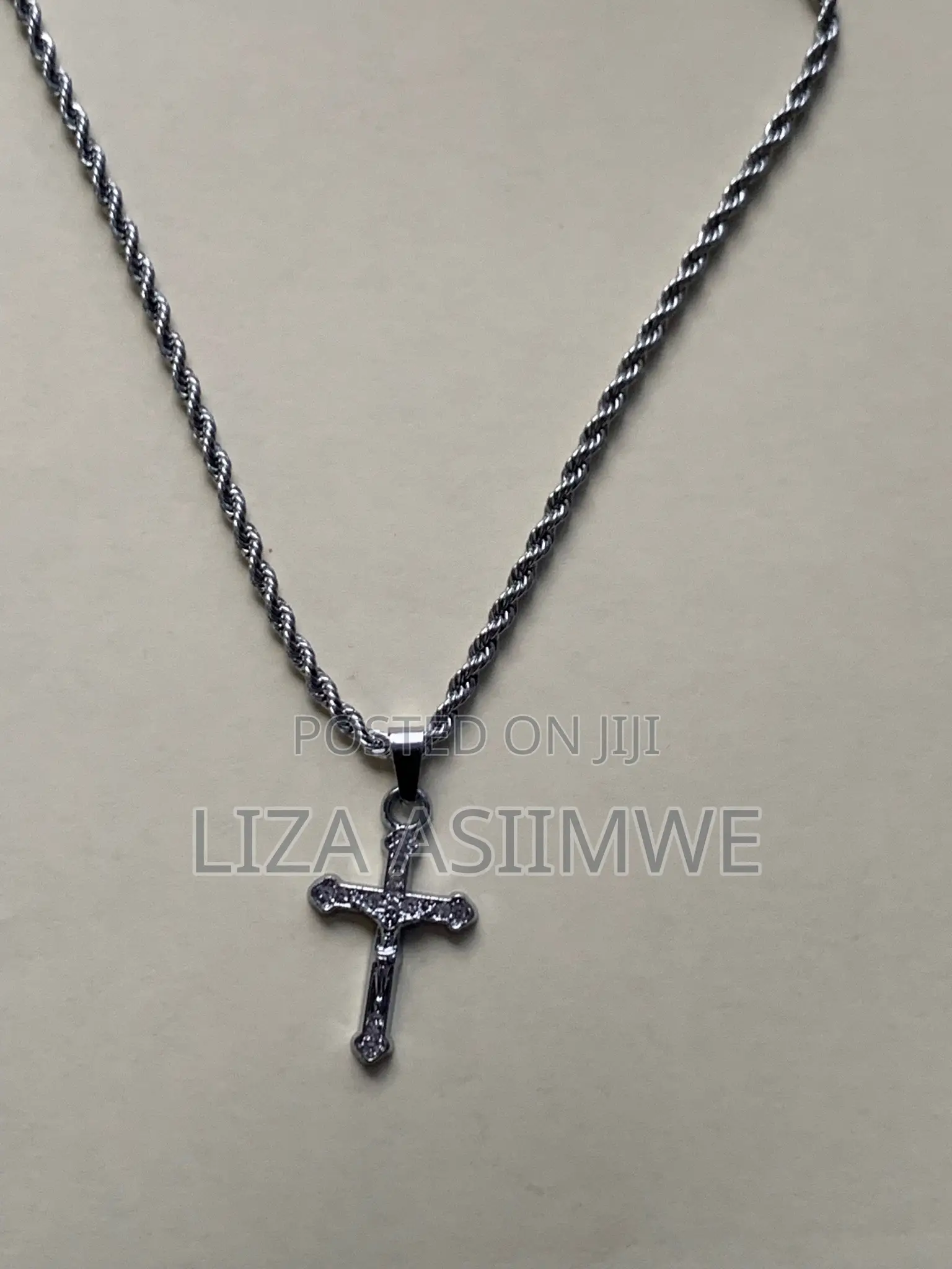 Rope Silver Necklaces With a Crucifix Pendant