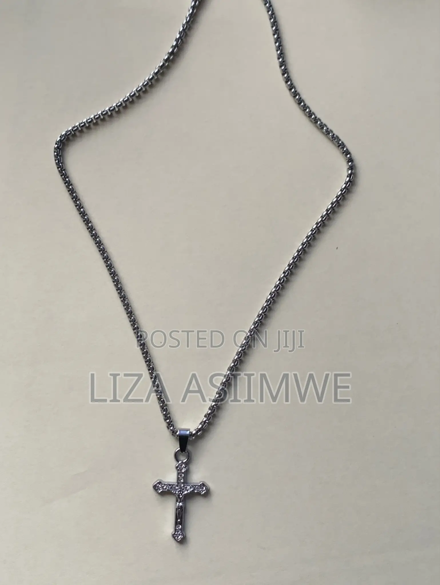 Medium Long Necklace With a Silver Cross Pendant