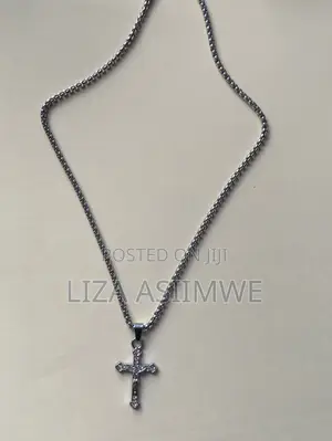 Medium Long Necklace With a Silver Cross Pendant