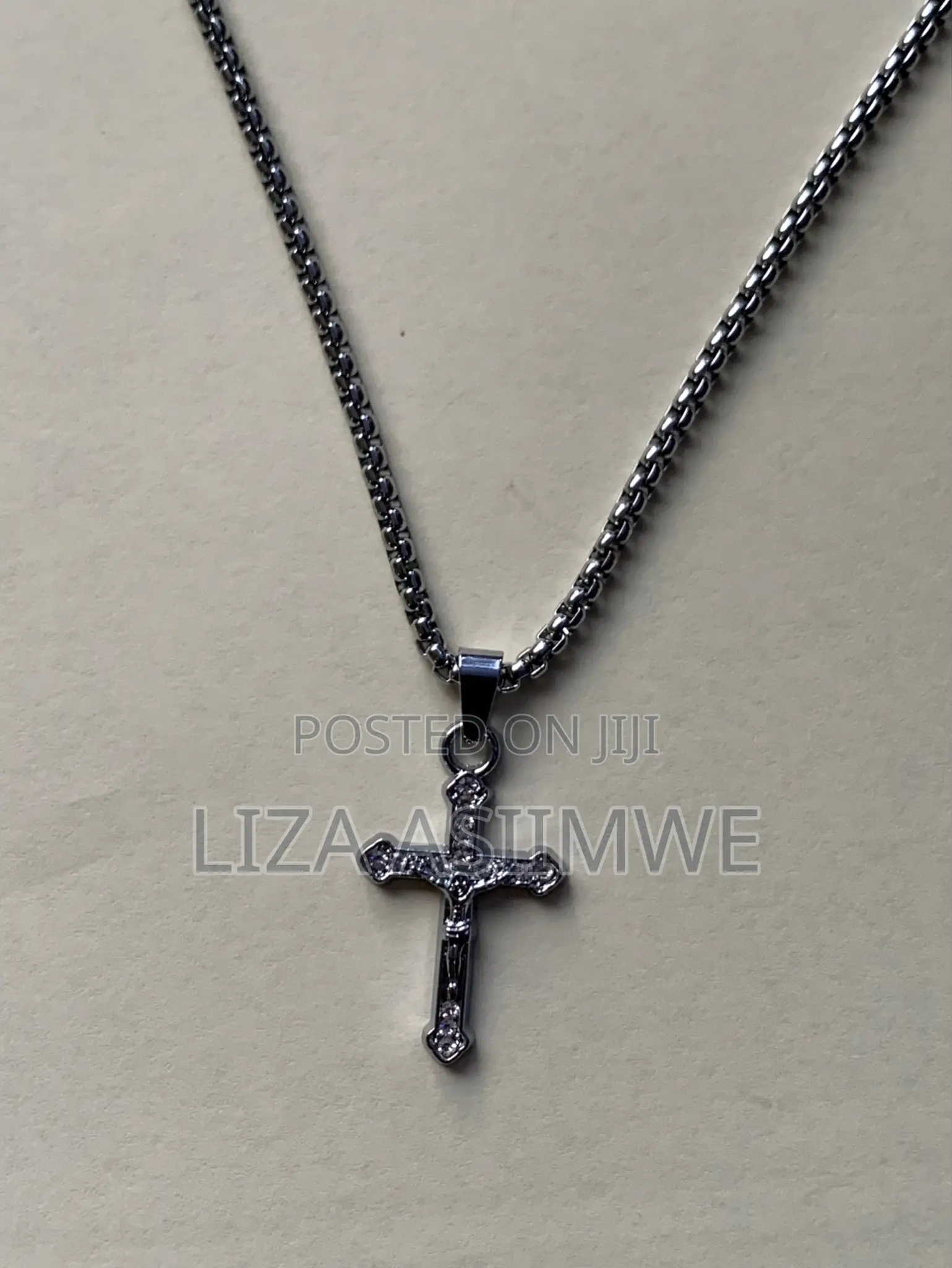 Medium Long Necklace With a Silver Cross Pendant