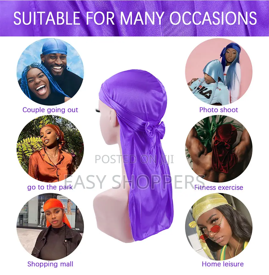 Woman Men's Silky Durags Bandanas Turban Hat Wigs