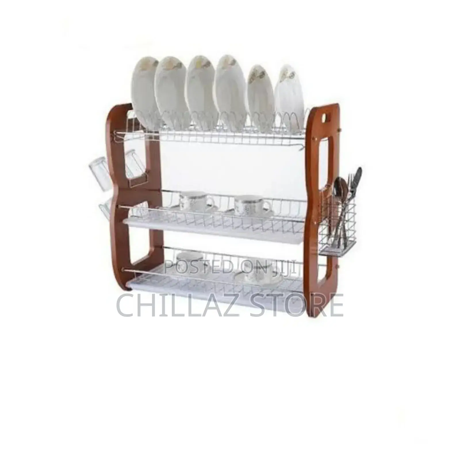 3 Tier Dish Wooden Rack.