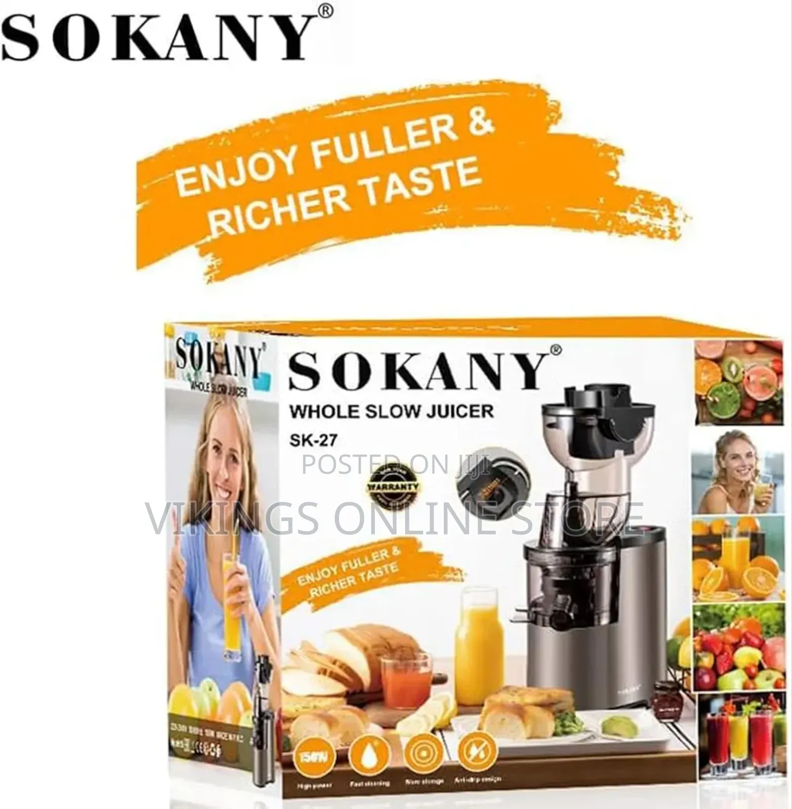 SOKANY SK-27 150W Slow Masticating Juicer, Brown
