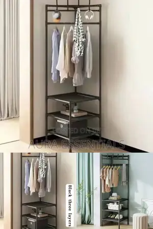 Black 3 Layer Corner Hall Tree Entryway Rack