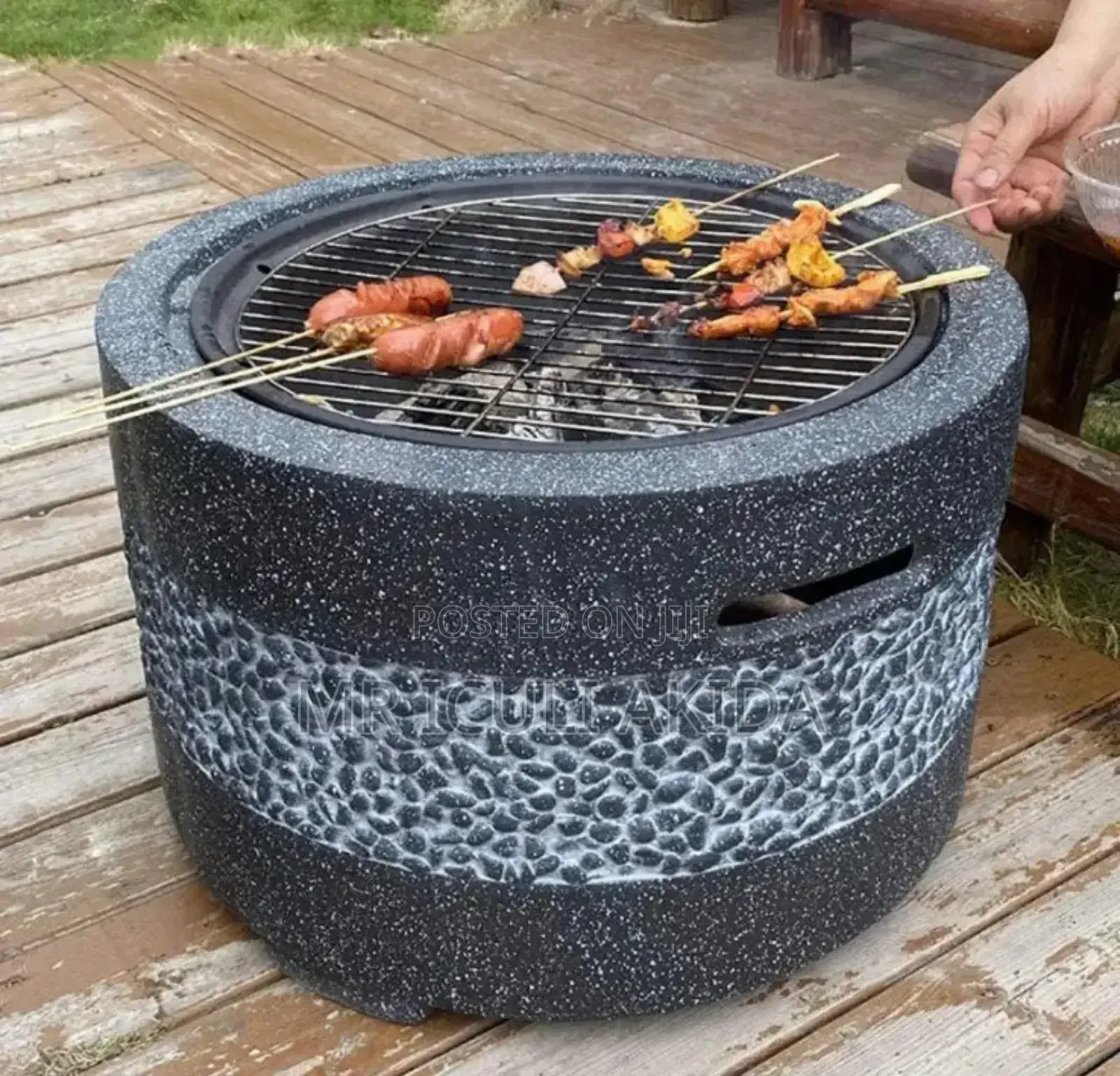 Outdoor Terrace Yard Chrome Iron BBQ Grill Fire Pit Bowl
