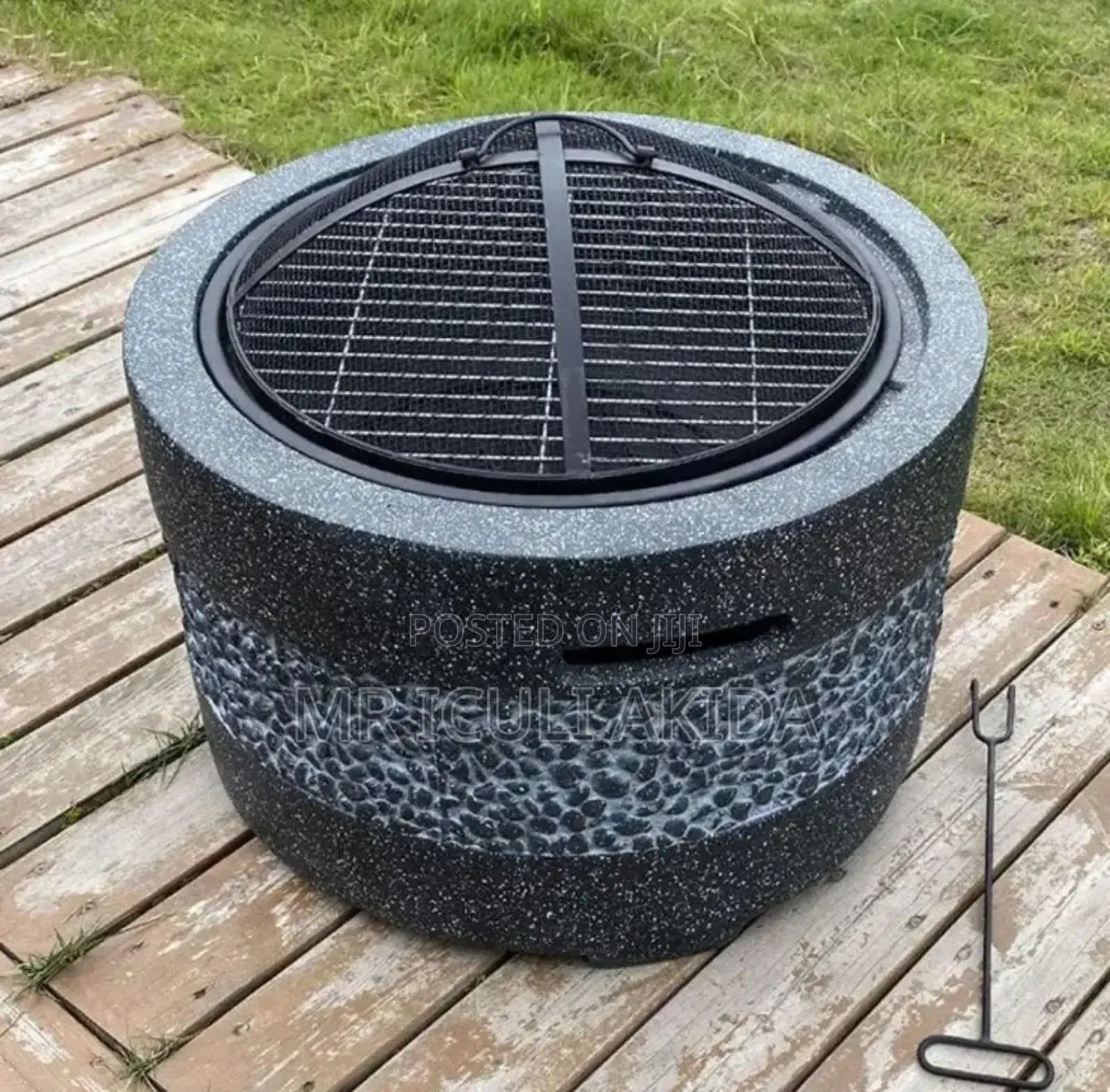 Outdoor Terrace Yard Chrome Iron BBQ Grill Fire Pit Bowl
