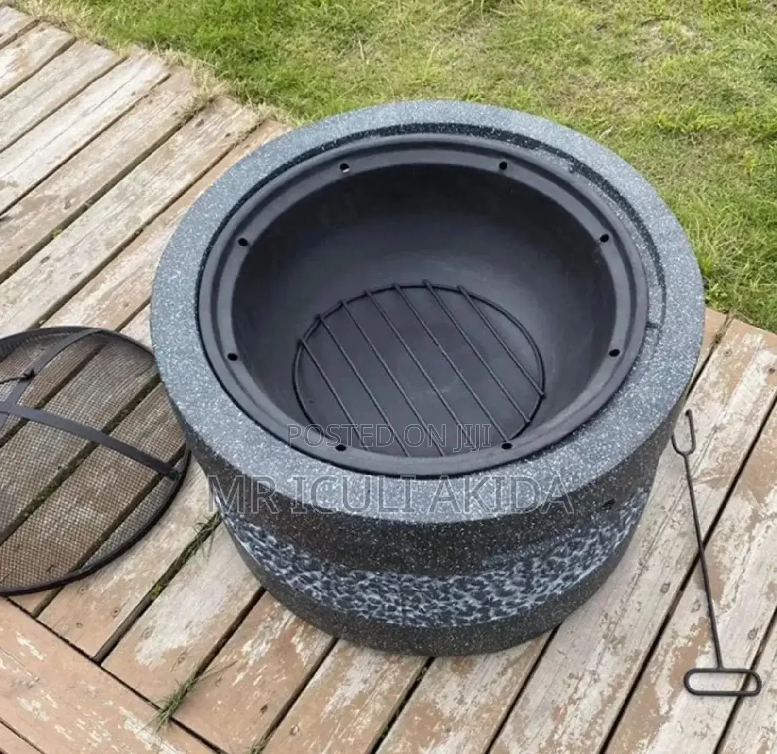 Outdoor Terrace Yard Chrome Iron BBQ Grill Fire Pit Bowl