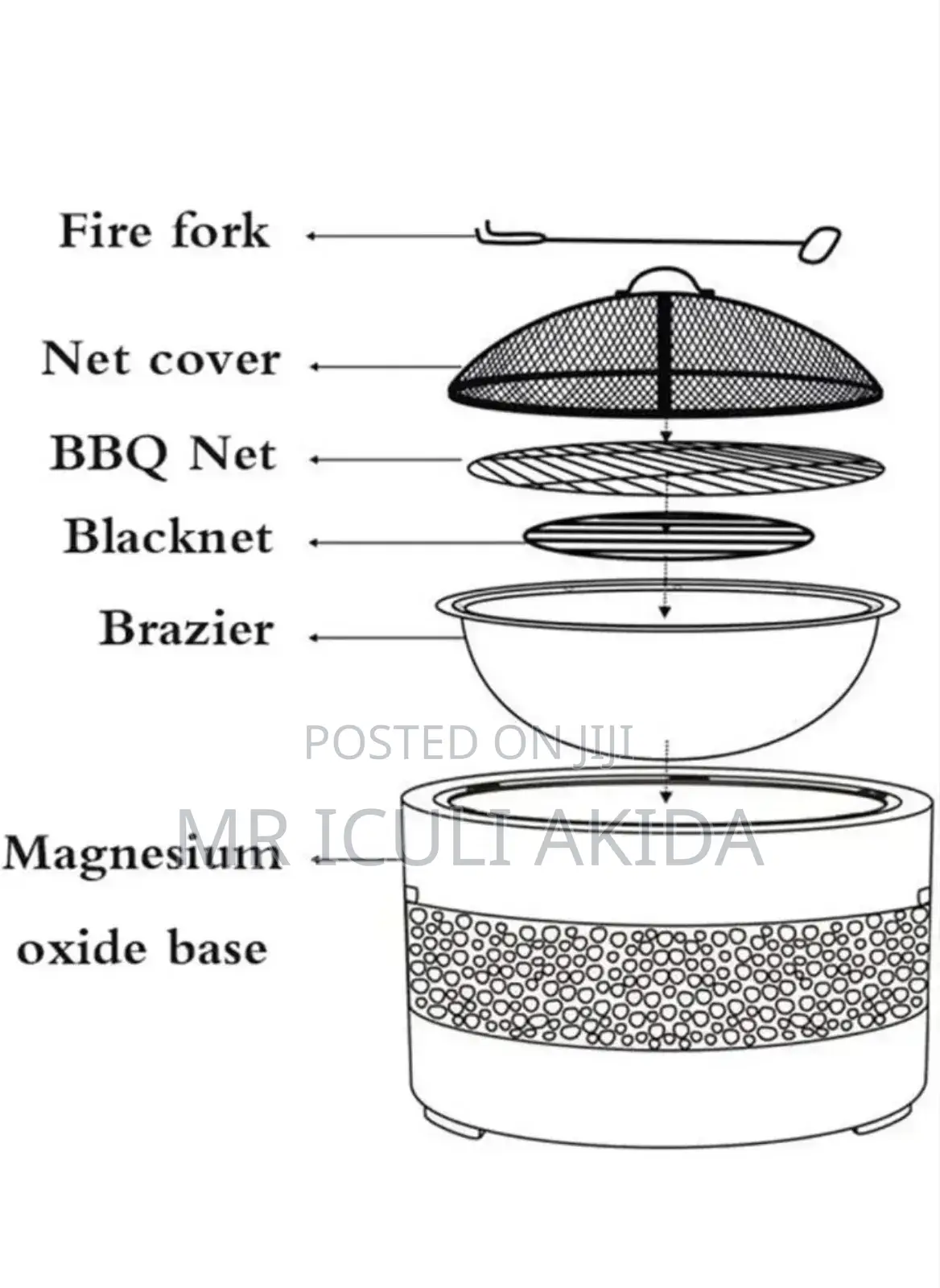 Outdoor Terrace Yard Chrome Iron BBQ Grill Fire Pit Bowl