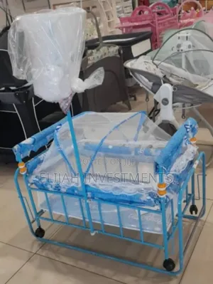 New Durable Baby Crib With Wheels Blue 2 in 1