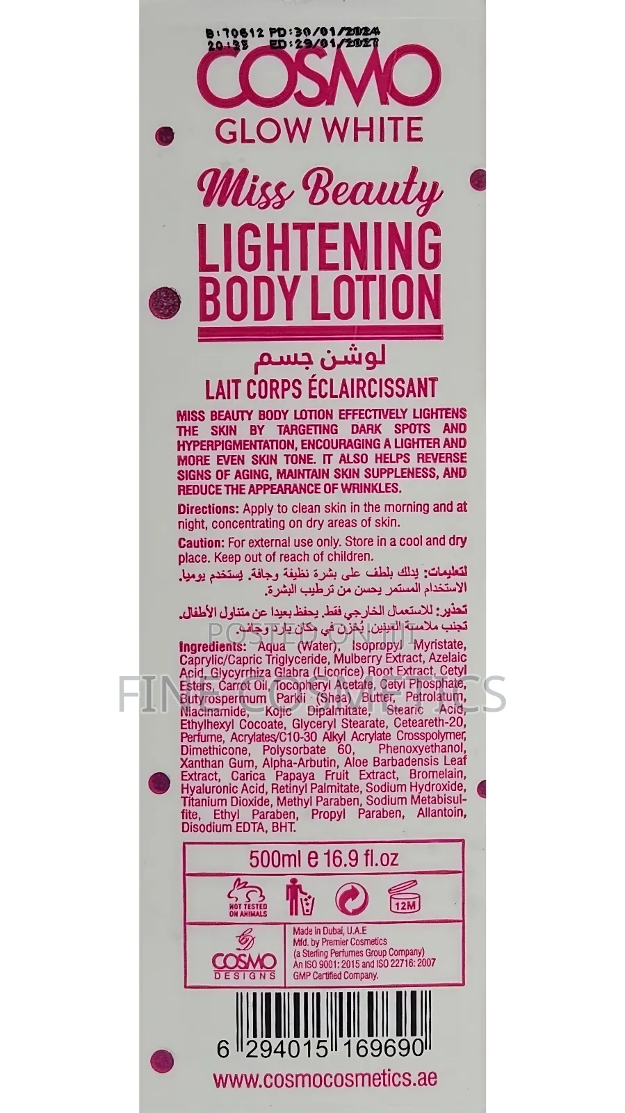 COSMO GLUTA GLOW | Miss Beauty Lightening Body Lotion. 500ml
