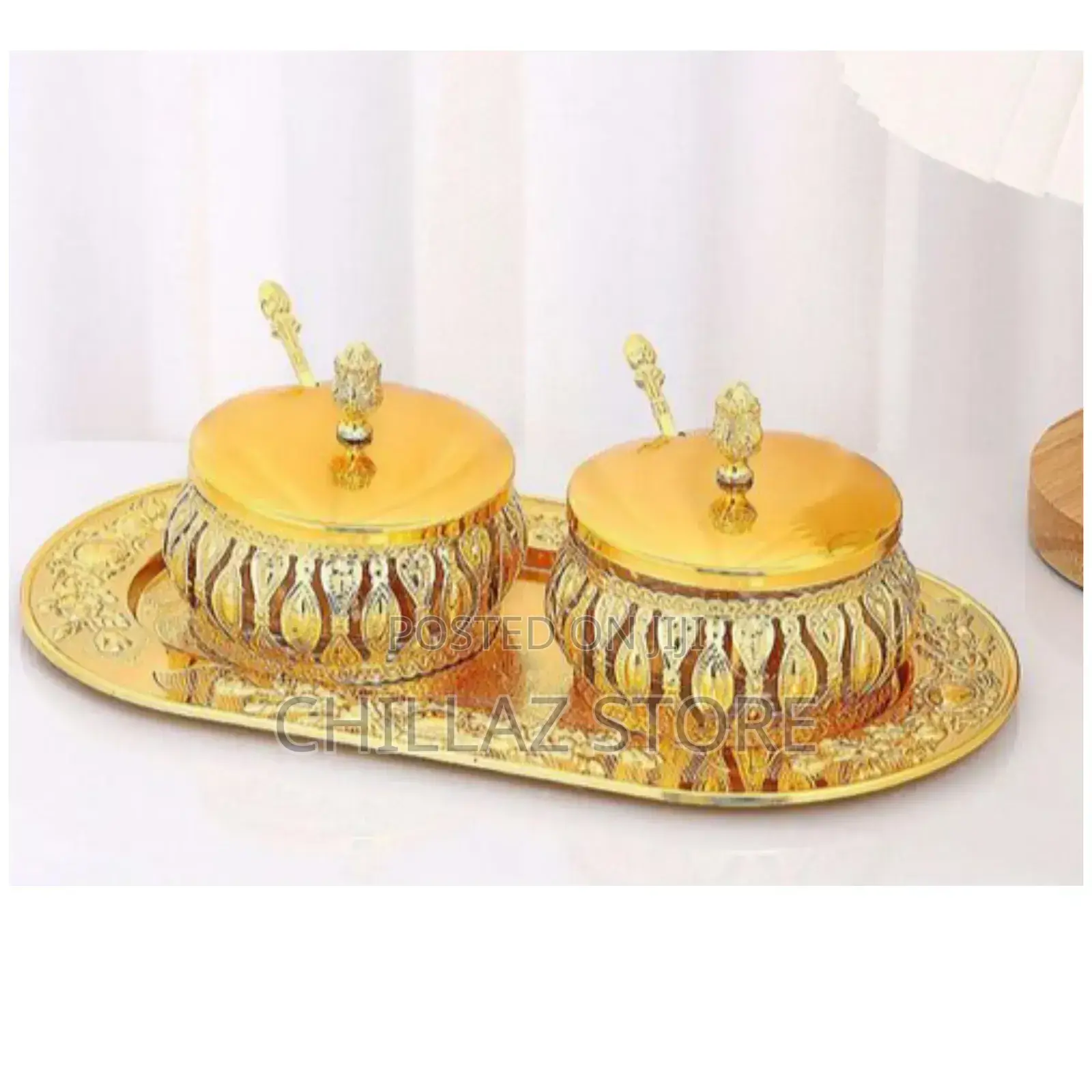 Modern Gold Metal Spice Sugar Bowl.