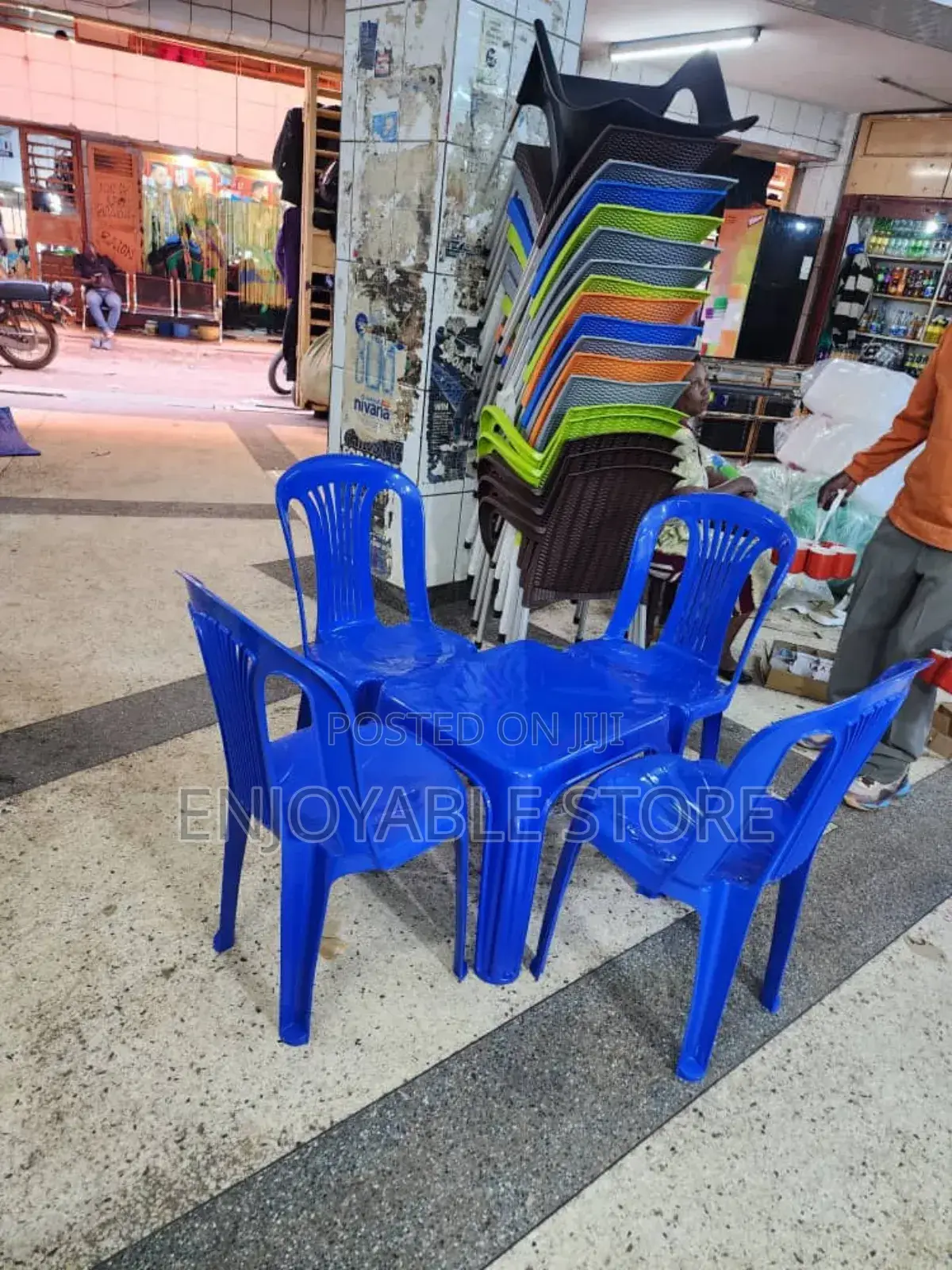 Blue 4 Plastic Chairs and Table