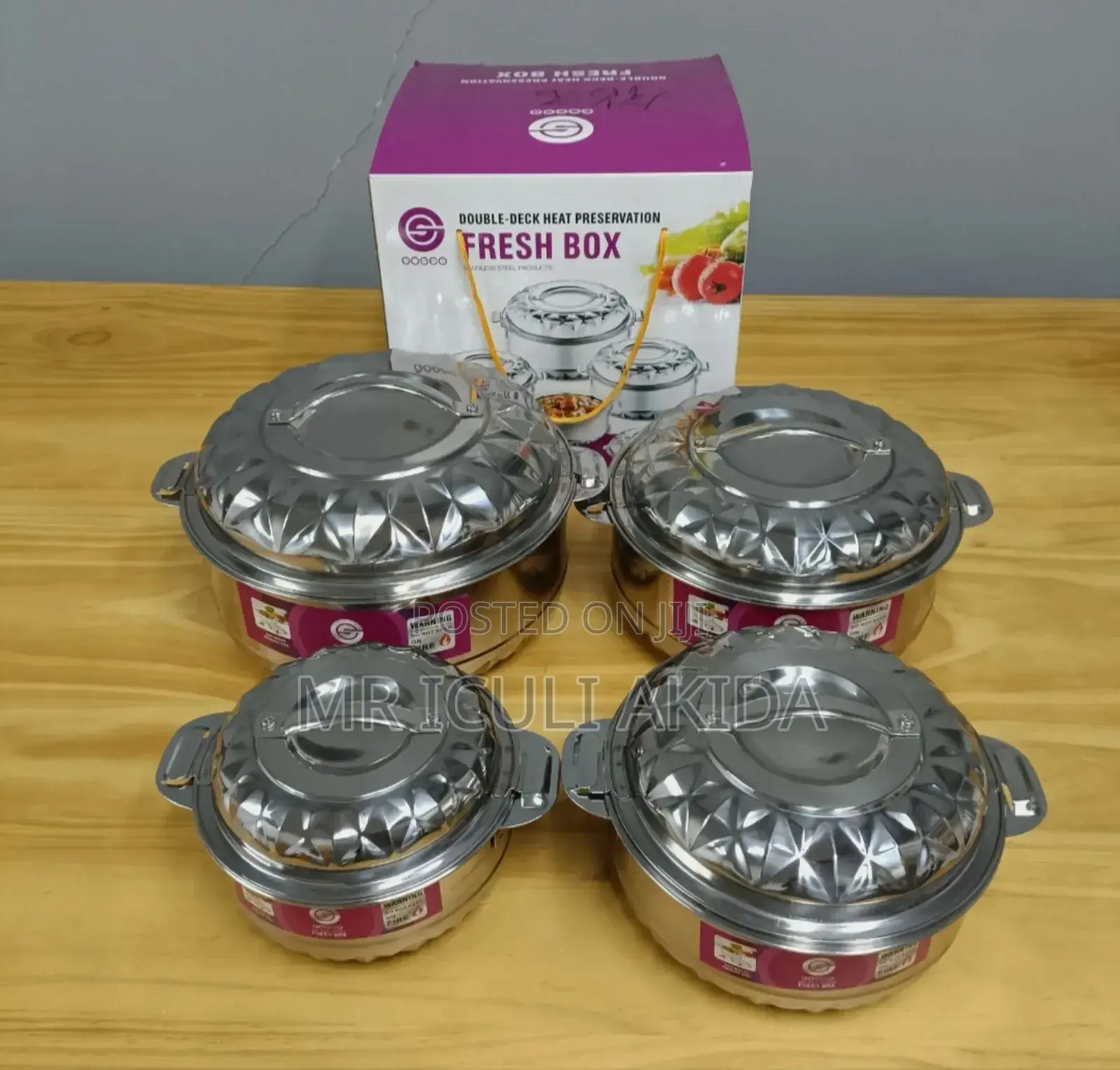 4pcs Steel Double Deck Heat Preservation Food Warmer Boxes