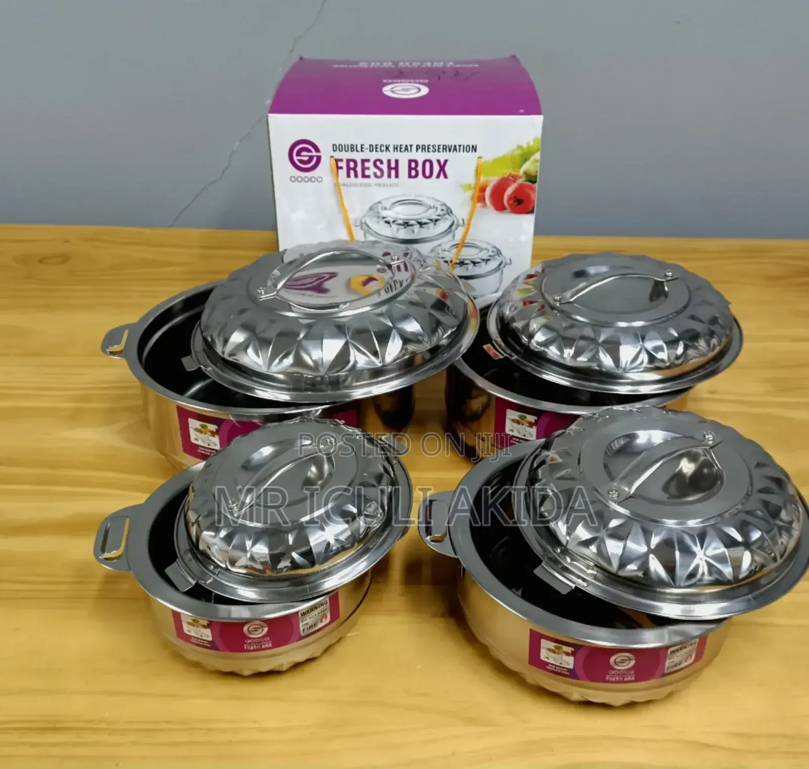 4pcs Steel Double Deck Heat Preservation Food Warmer Boxes