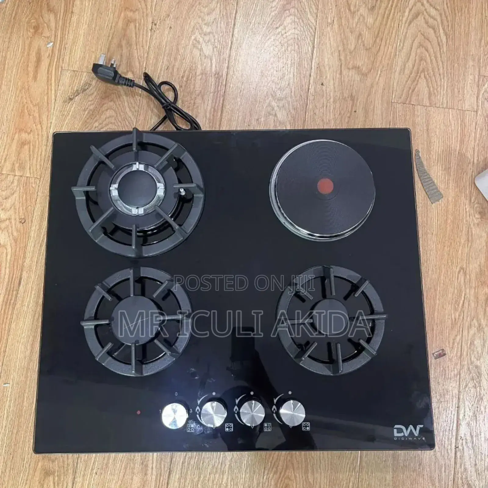 Digiwave Tempered Glass Body 3 Gas Burners + 1 Hot Plate Hob
