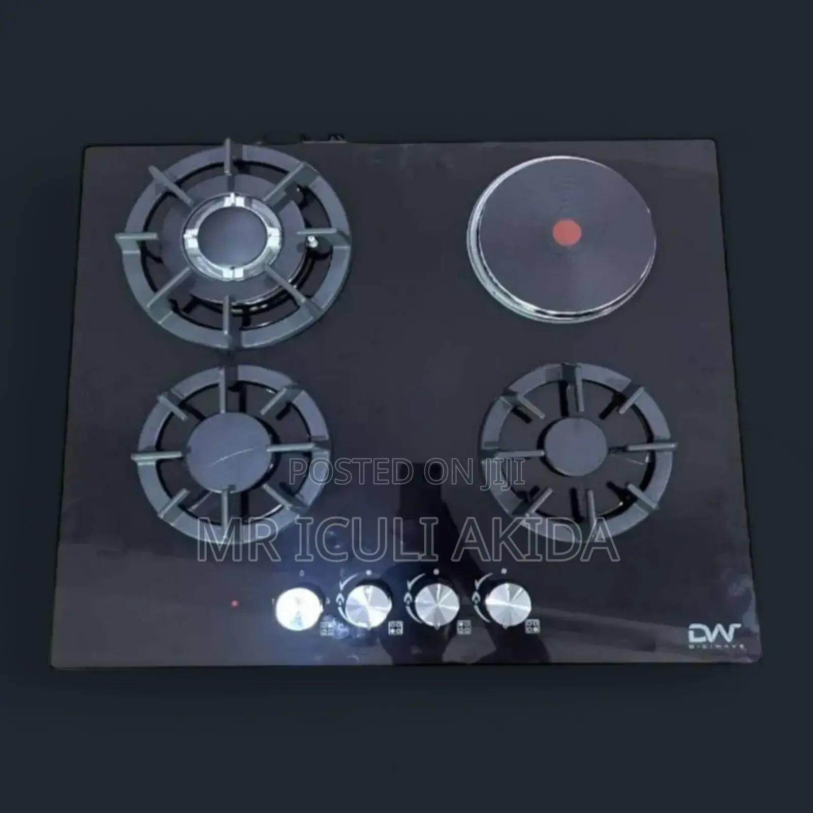 Digiwave Tempered Glass Body 3 Gas Burners + 1 Hot Plate Hob
