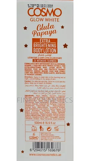 COSMO GLOW WHITE, Gluta Papaya Extra Brightening Body Lotion