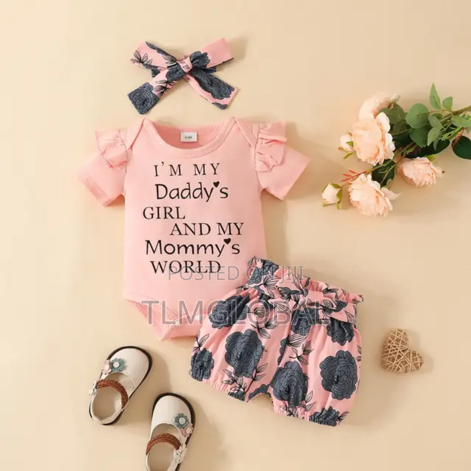 Baby Girl Romper Ruffled Shorts 3pcs