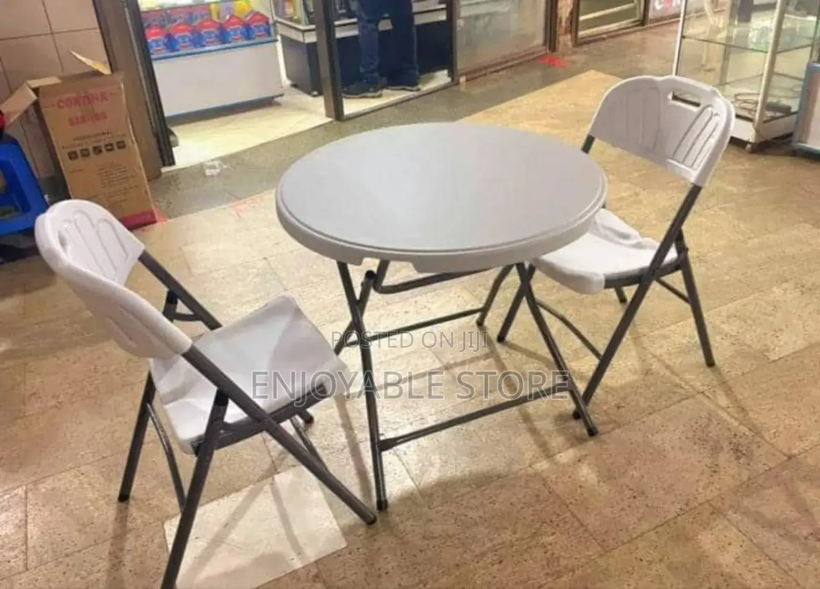2 Outdoor Plastic Chairs and Table Foldable