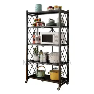 5tier Metallic Foldable Kitchen Storage Rack Organiser