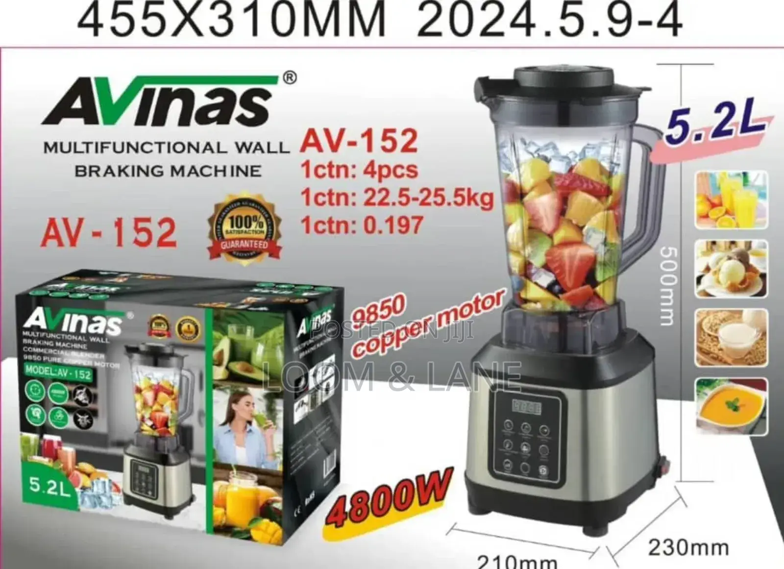 Avinas 5.2l Large Capacity Commercial Blender