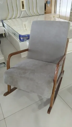 Linen Look Rocking Chair Glossy Wood Curved Legs