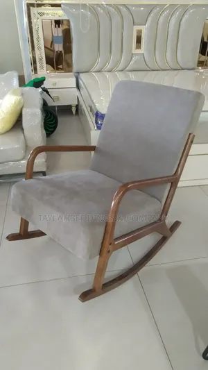 Linen Look Rocking Chair Glossy Wood Curved Legs