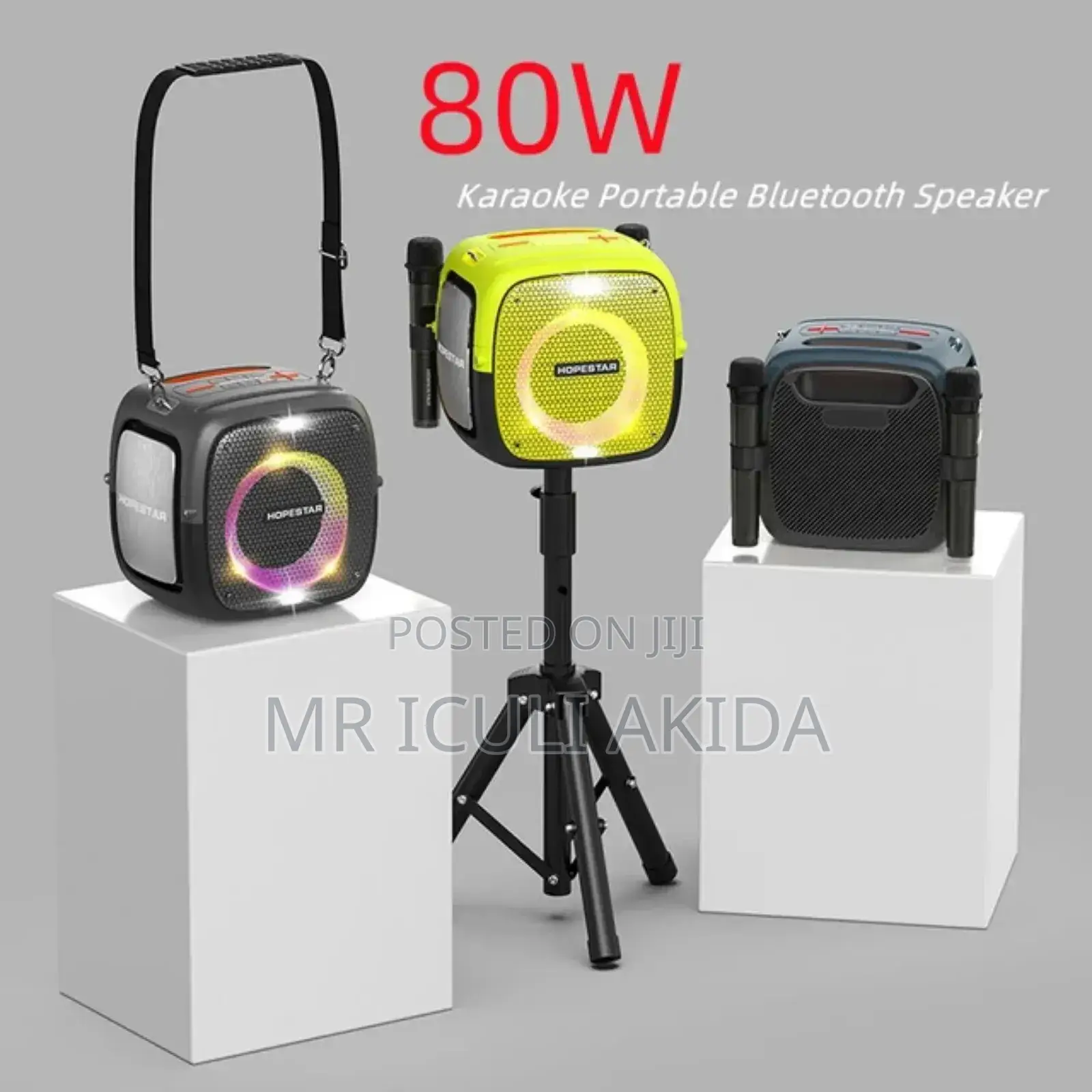 Hopestar 80w Wireless Bass Speaker WTH Stand 2microphones